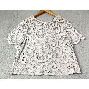 Nanette Lepore Blouse Top Womens Size Small Grey Lace Bow On Back Lined